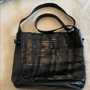 Alfa Black Leather Women's Woven Leather Bag